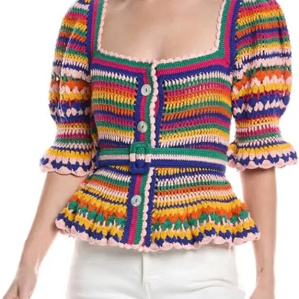 FARM Rio Multi Stitches Crochet Long Sleeve Blouse